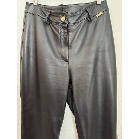 St John Sport Pants Womens 6 Black Leather Boot Cut  High Rise Trousers Y2K EUC - Picture 2 of 10